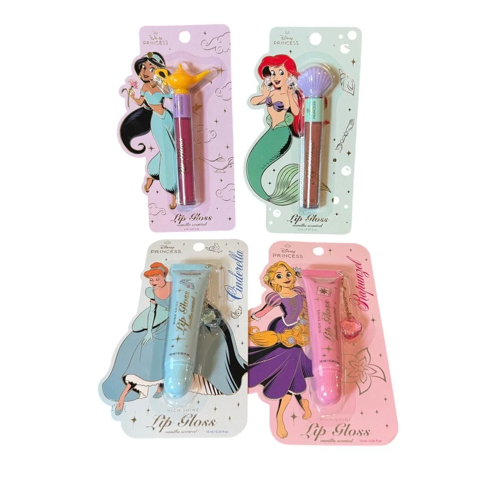 Disney Princess High Shine Lip Gloss Set Jasmine Ariel Cinderella Rapunzel 4pk